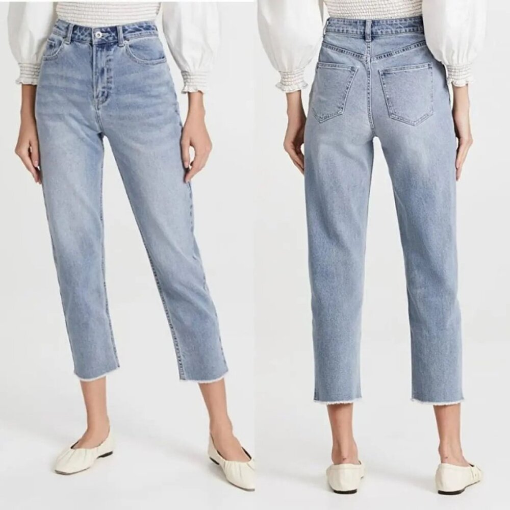 SOMETHING NAVY Jeans Womens 24 Blue Straight Leg Raw Hem Light Wash